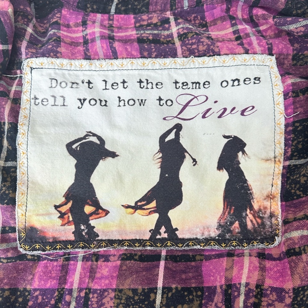 Plaid Button Down Shirt with Inspirational Print